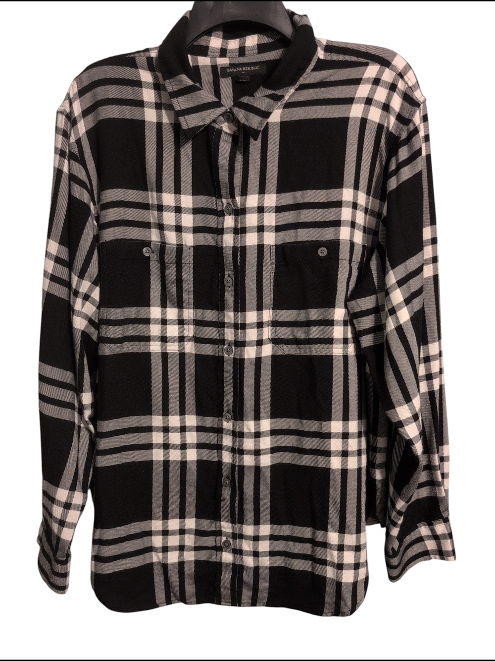 Banana Republic Black and White Plaid Button-Down Shirt Soft XXL
